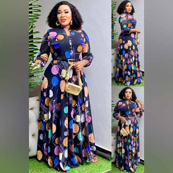 Echrise-NY Dresses & Skirts - NWT - Black Multicolor Dots Geometric Print Gown